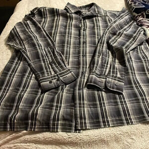 Pierre Cardin‎ Black Plaid Button Down Sz L Preppy Business Party Career Casual